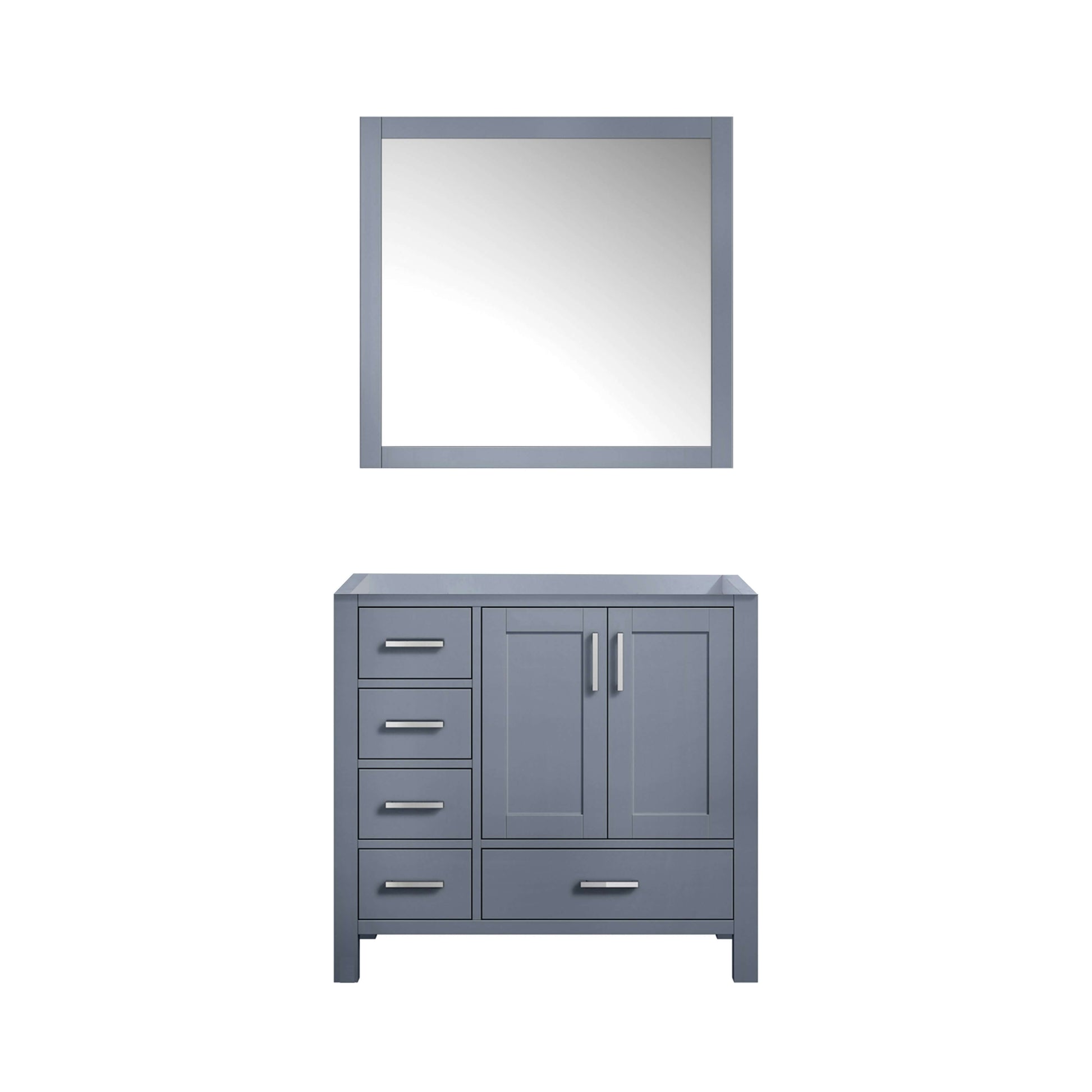 Jacques 36" Dark Grey Single Vanity, no Top and 34" Mirror - Right Version - LJ342236SB00M34R