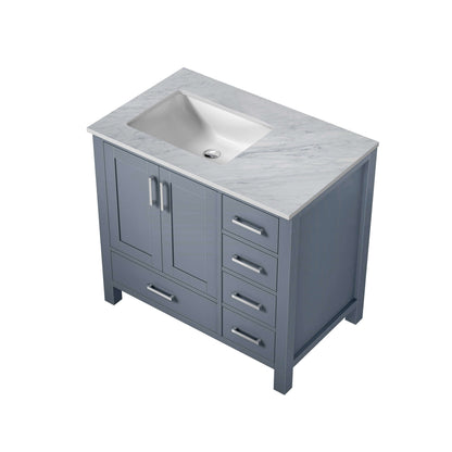 Jacques 36" Dark Grey Single Vanity, White Carrara Marble Top, White Square Sink and no Mirror - Left Version - LJ342236SBDS000L