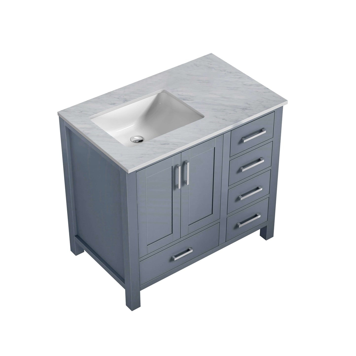 Jacques 36" Dark Grey Single Vanity, White Carrara Marble Top, White Square Sink and no Mirror - Left Version - LJ342236SBDS000L