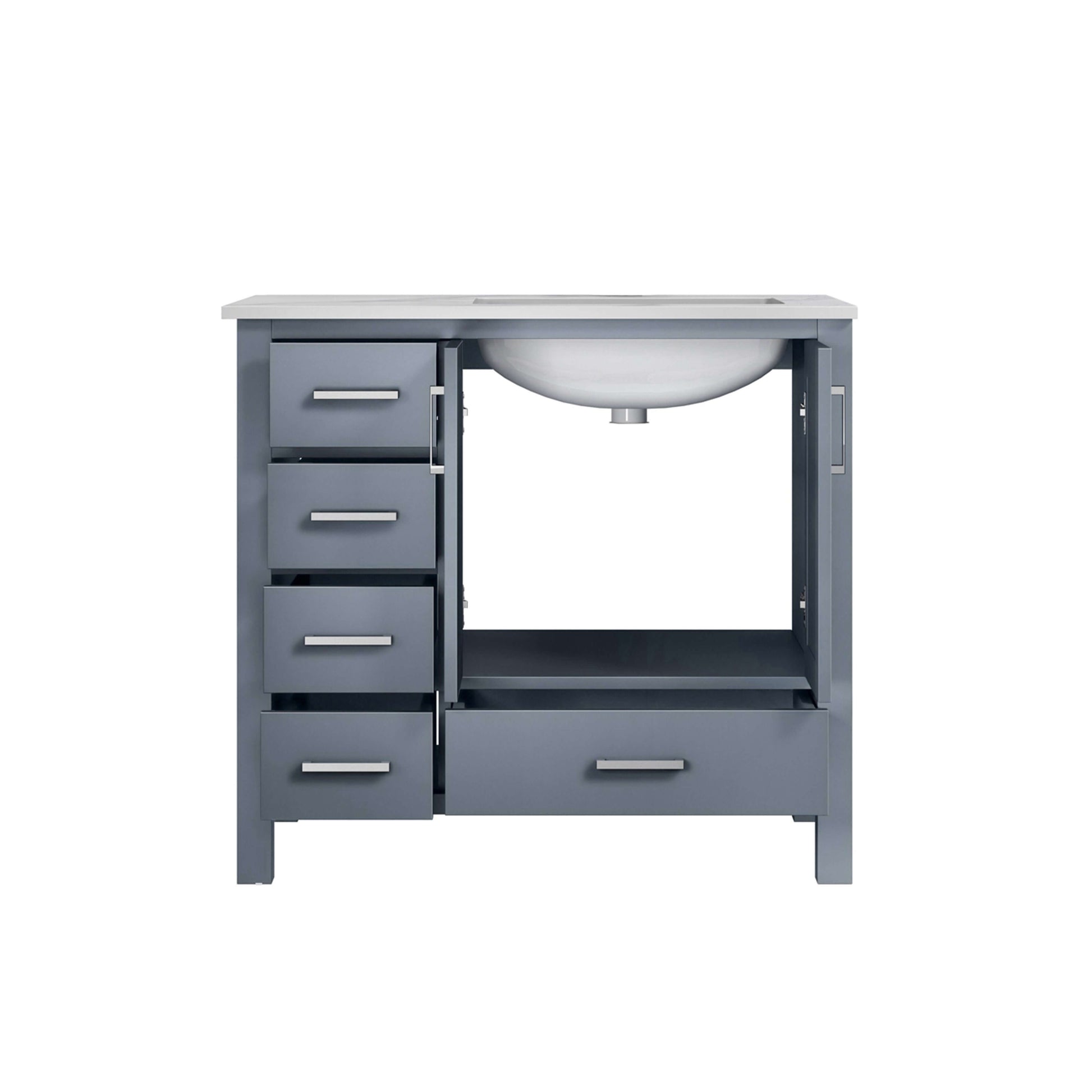 Jacques 36" Dark Grey Single Vanity, White Carrara Marble Top, White Square Sink and no Mirror - Right Version - LJ342236SBDS000R