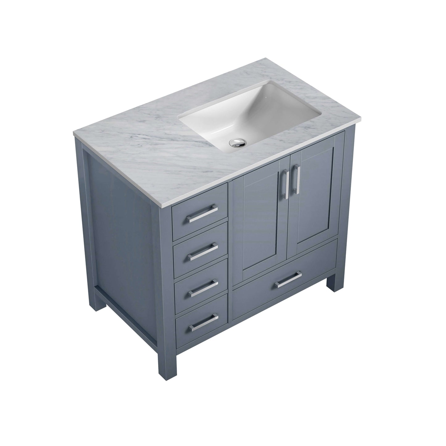 Jacques 36" Dark Grey Single Vanity, White Carrara Marble Top, White Square Sink and no Mirror - Right Version - LJ342236SBDS000R