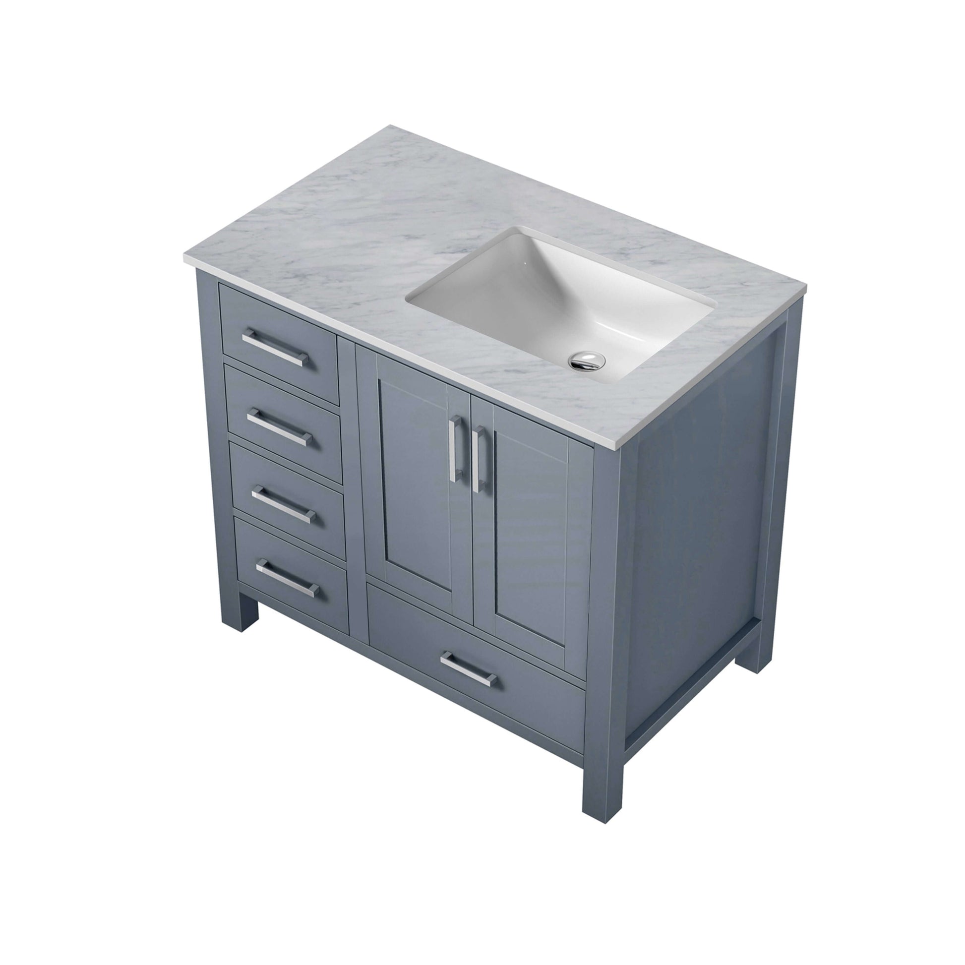 Jacques 36" Dark Grey Single Vanity, White Carrara Marble Top, White Square Sink and no Mirror - Right Version - LJ342236SBDS000R