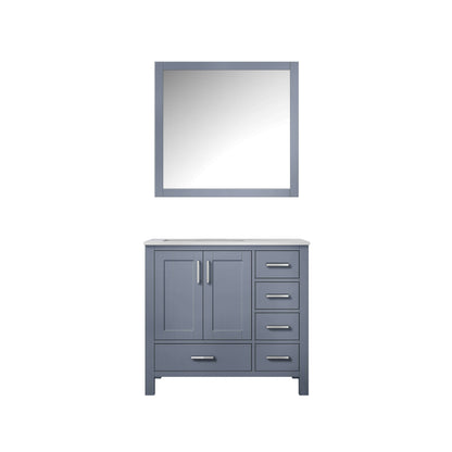 Jacques 36" Dark Grey Single Vanity, White Carrara Marble Top, White Square Sink and 34" Mirror - Left Version - LJ342236SBDSM34L