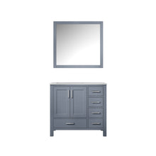 Load image into Gallery viewer, Jacques 36&quot; Dark Grey Single Vanity, White Carrara Marble Top, White Square Sink and 34&quot; Mirror - Left Version - LJ342236SBDSM34L