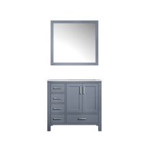Load image into Gallery viewer, Jacques 36&quot; Dark Grey Single Vanity, White Carrara Marble Top, White Square Sink and 34&quot; Mirror - Right Version - LJ342236SBDSM34R
