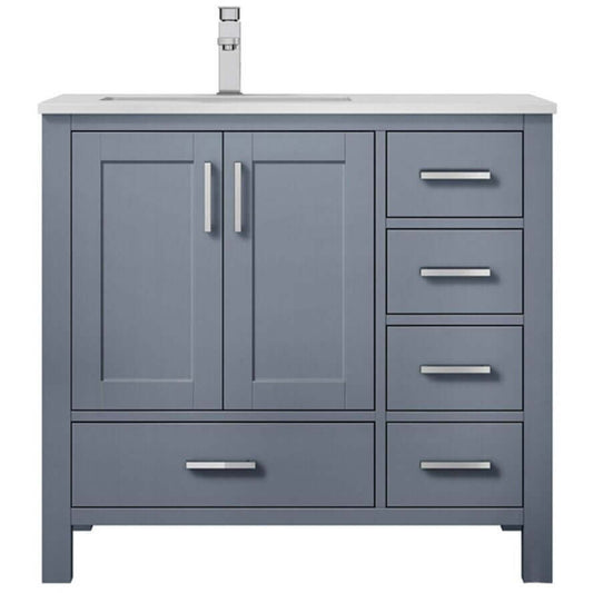 Jacques 36" Dark Grey Single Vanity, White Quartz Top, White Square Sink and no Mirror - Left Version - LJ342236SBWQ000L