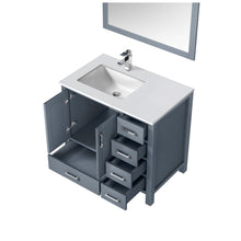 Load image into Gallery viewer, Jacques 36&quot; Dark Grey Single Vanity, White Quartz Top, White Square Sink and 34&quot; Mirror - Left Version - LJ342236SBWQM34L