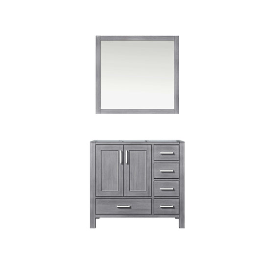 Jacques 36" Distressed Grey Single Vanity, no Top and 34" Mirror - Left Version - LJ342236SD00M34L