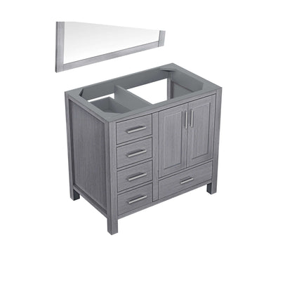 Jacques 36" Distressed Grey Single Vanity, no Top and 34" Mirror - Right Version - LJ342236SD00M34R