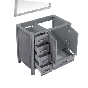 Jacques 36" Distressed Grey Single Vanity, no Top and 34" Mirror - Right Version - LJ342236SD00M34R