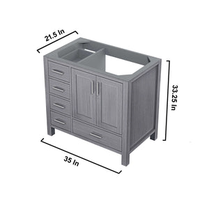Jacques 36" Distressed Grey Single Vanity, no Top and 34" Mirror - Right Version - LJ342236SD00M34R