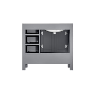 Jacques 36" Distressed Grey Single Vanity, White Carrara Marble Top, White Square Sink and no Mirror - Left Version - LJ342236SDDS000L