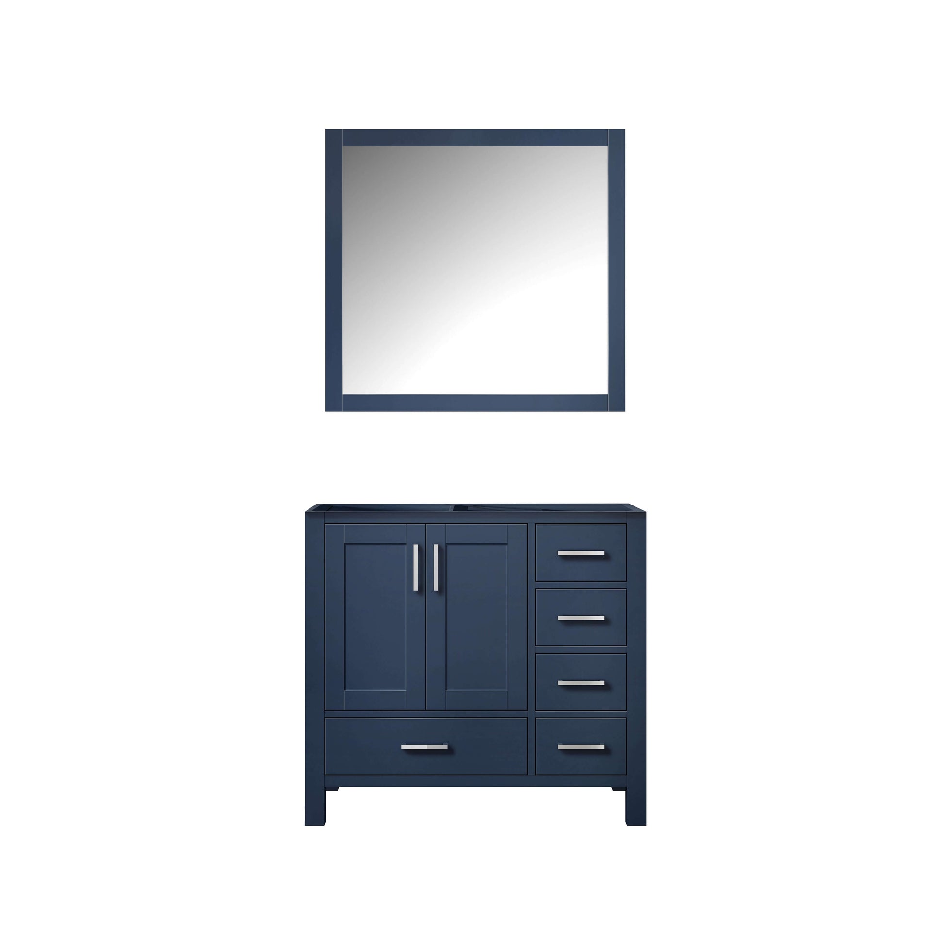 Jacques 36" Navy Blue Single Vanity, no Top and 34" Mirror - Left Version - LJ342236SE00M34L