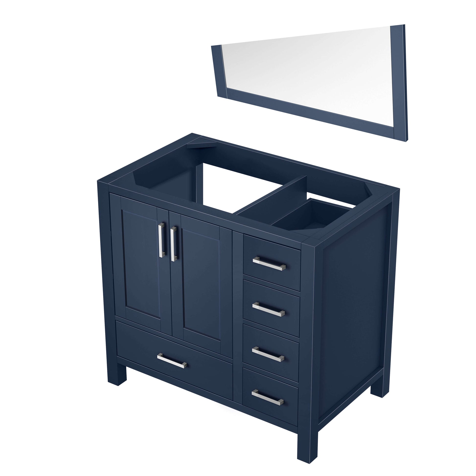 Jacques 36" Navy Blue Single Vanity, no Top and 34" Mirror - Left Version - LJ342236SE00M34L