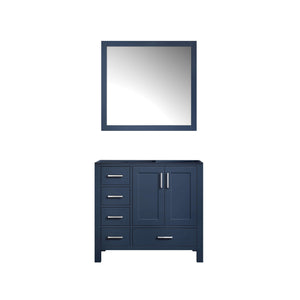 Jacques 36" Navy Blue Single Vanity, no Top and 34" Mirror - Right Version - LJ342236SE00M34R