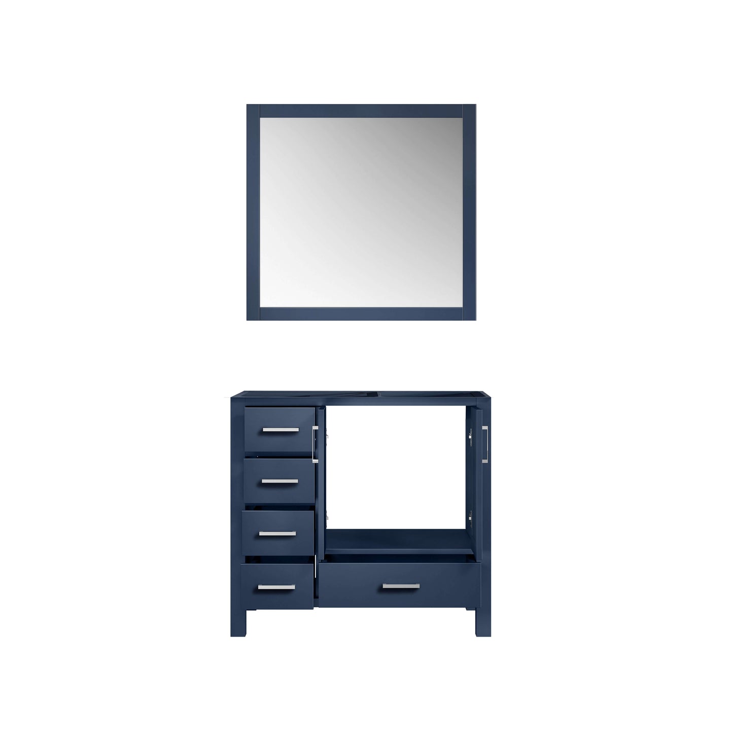 Jacques 36" Navy Blue Single Vanity, no Top and 34" Mirror - Right Version - LJ342236SE00M34R