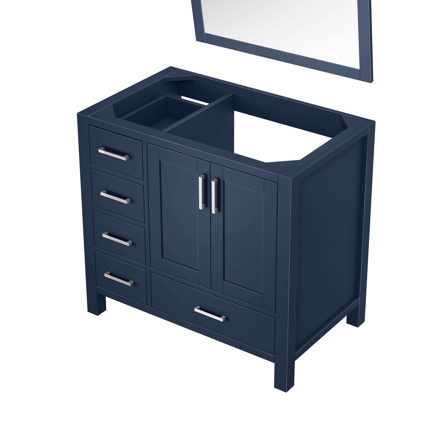 Jacques 36" Navy Blue Single Vanity, no Top and 34" Mirror - Right Version - LJ342236SE00M34R