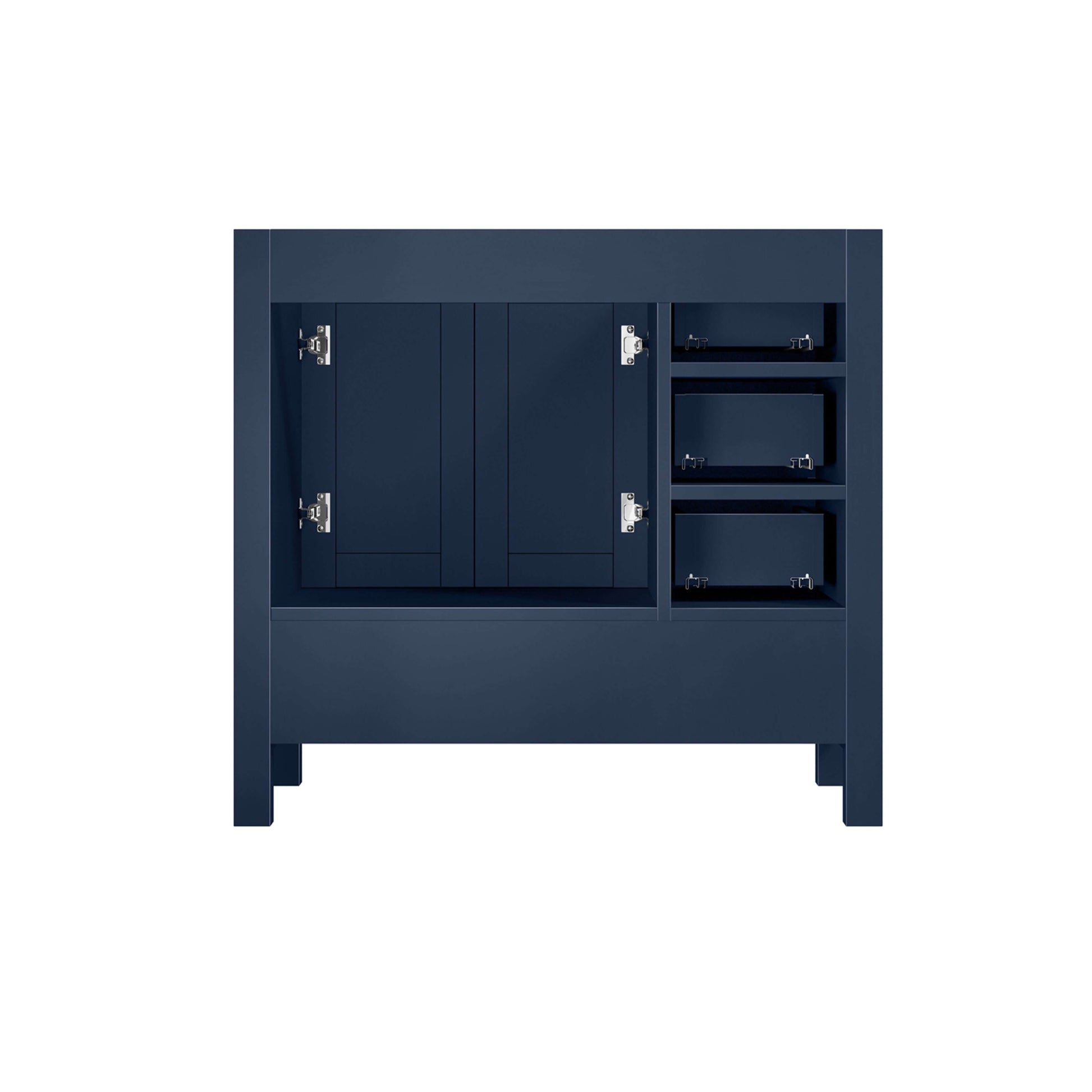 Jacques 36" Navy Blue Single Vanity, no Top and 34" Mirror - Right Version - LJ342236SE00M34R