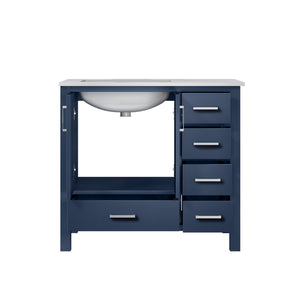 Jacques 36" Navy Blue Single Vanity, White Carrara Marble Top, White Square Sink and no Mirror - Left Version - LJ342236SEDS000L