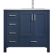 Load image into Gallery viewer, Jacques 36&quot; Navy Blue Single Vanity, White Quartz Top, White Square Sink and no Mirror - Right Version - LJ342236SEWQ000R