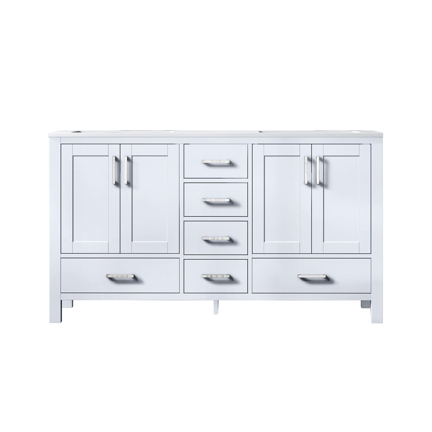 Jacques 60" White Double Vanity, White Carrara Marble Top, White Square Sinks and no Mirror - LJ342260DADS000