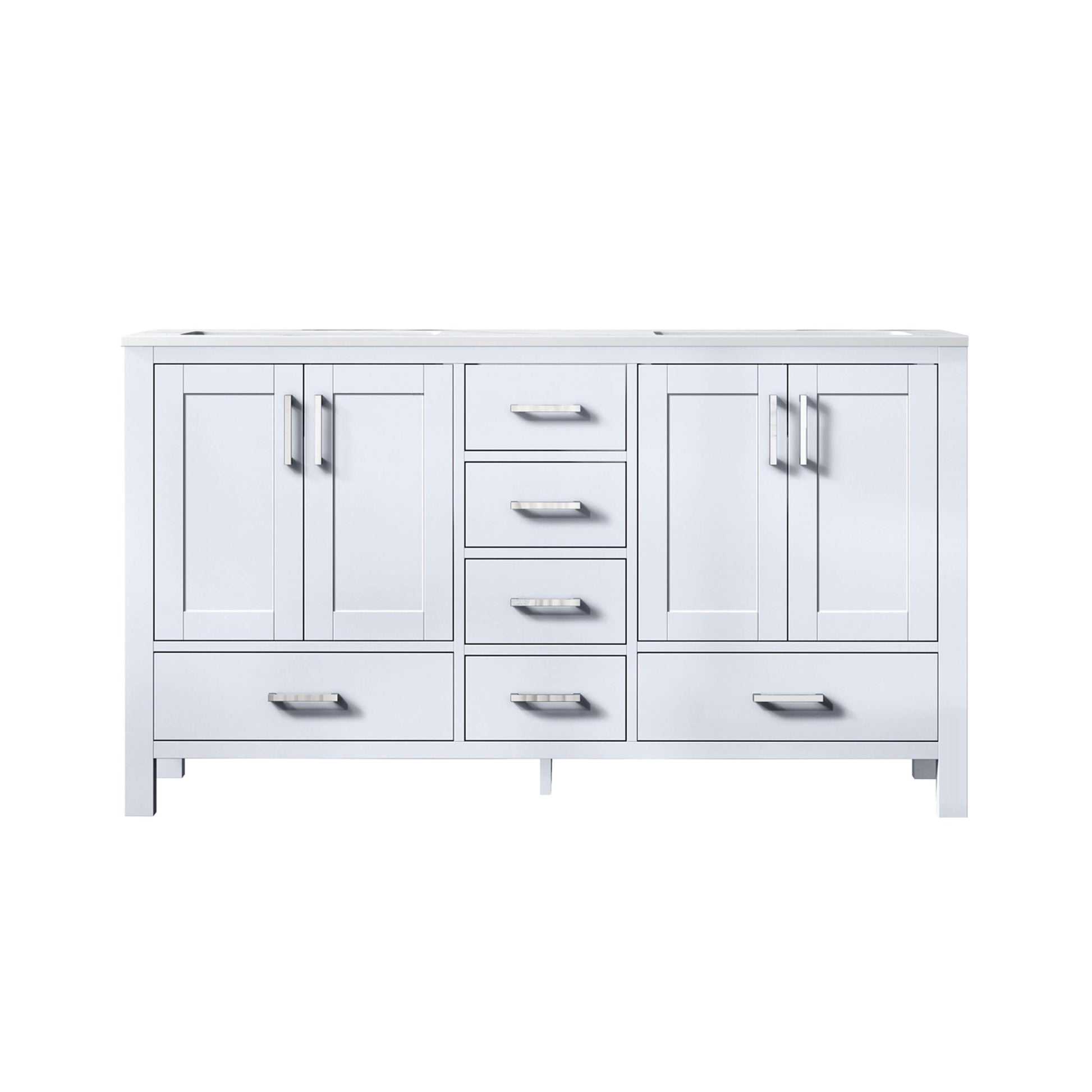 Jacques 60" White Double Vanity, White Carrara Marble Top, White Square Sinks and no Mirror - LJ342260DADS000