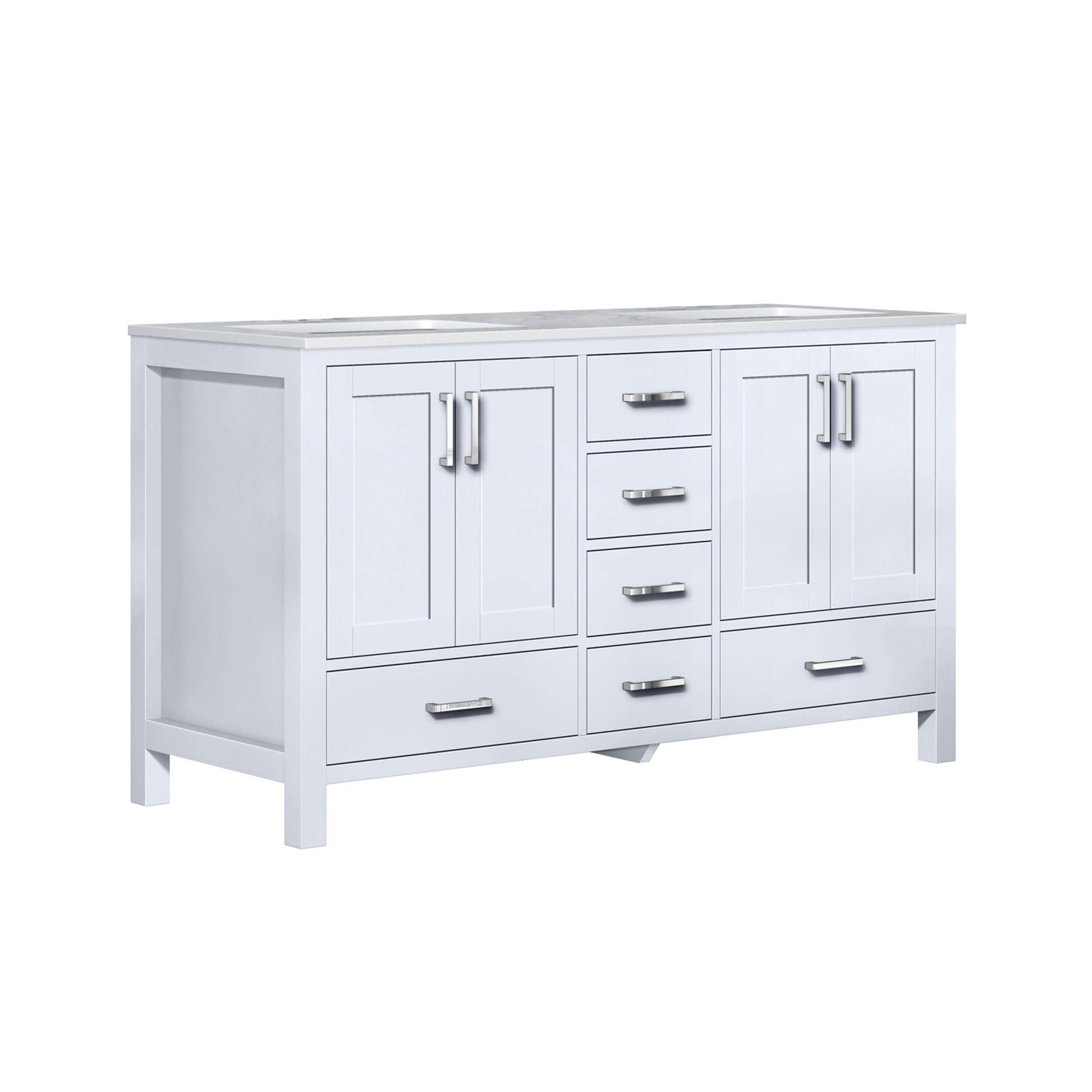 Jacques 60" White Double Vanity, White Carrara Marble Top, White Square Sinks and no Mirror - LJ342260DADS000