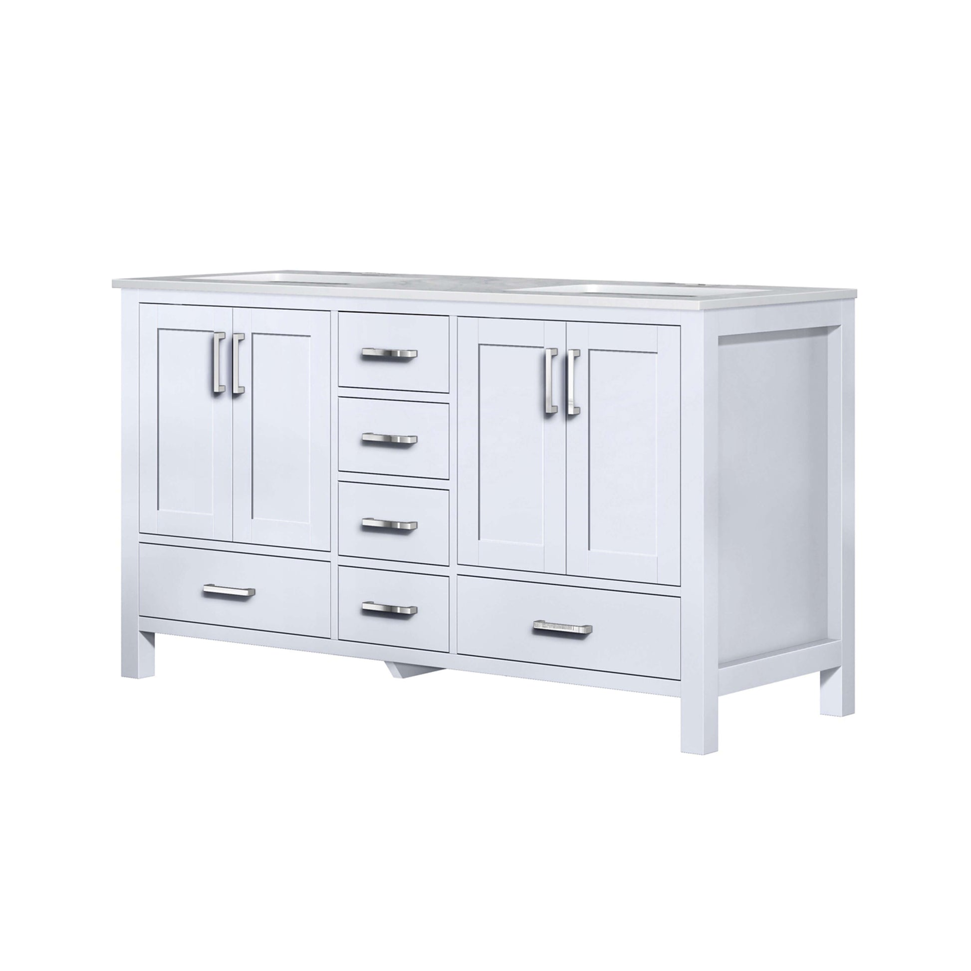 Jacques 60" White Double Vanity, White Carrara Marble Top, White Square Sinks and no Mirror - LJ342260DADS000