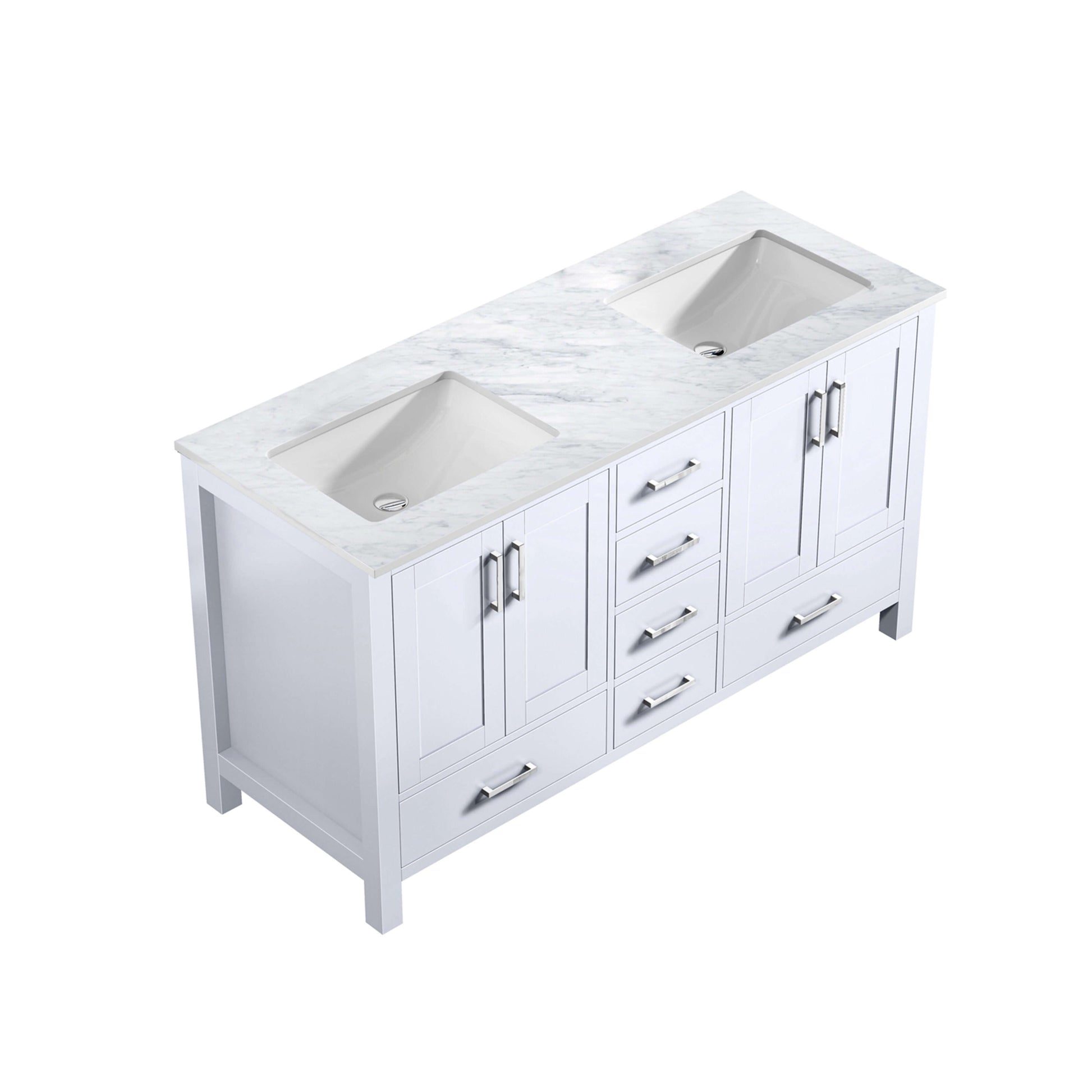 Jacques 60" White Double Vanity, White Carrara Marble Top, White Square Sinks and no Mirror - LJ342260DADS000