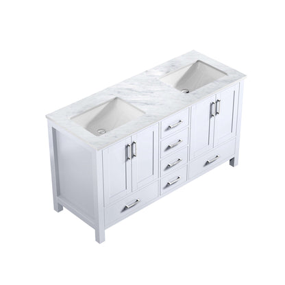 Jacques 60" White Double Vanity, White Carrara Marble Top, White Square Sinks and no Mirror - LJ342260DADS000