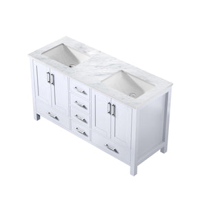 Jacques 60" White Double Vanity, White Carrara Marble Top, White Square Sinks and no Mirror - LJ342260DADS000