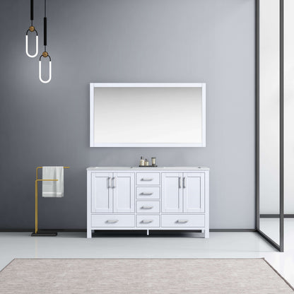 Jacques 60" White Double Vanity, White Carrara Marble Top, White Square Sinks and 58" Mirror - LJ342260DADSM58