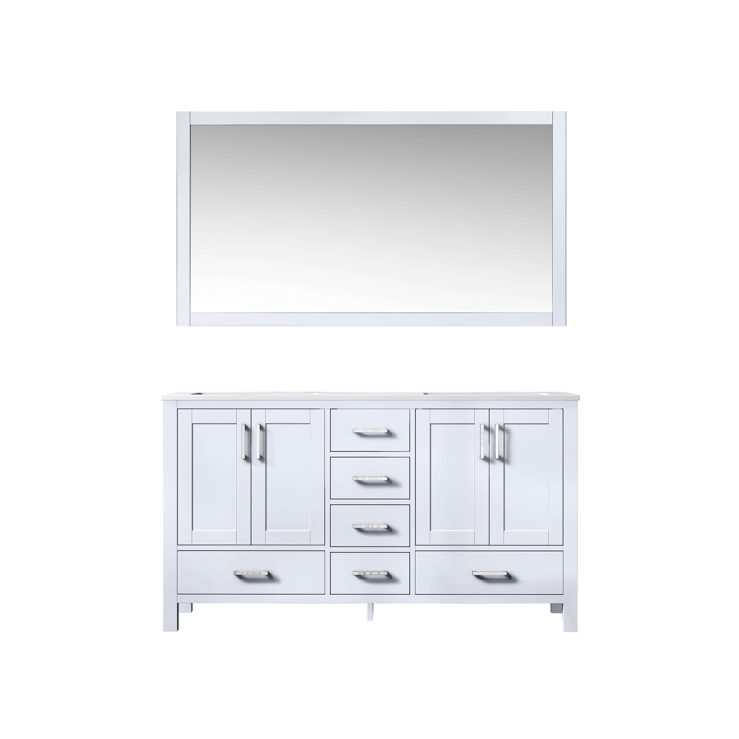 Jacques 60" White Double Vanity, White Carrara Marble Top, White Square Sinks and 58" Mirror - LJ342260DADSM58