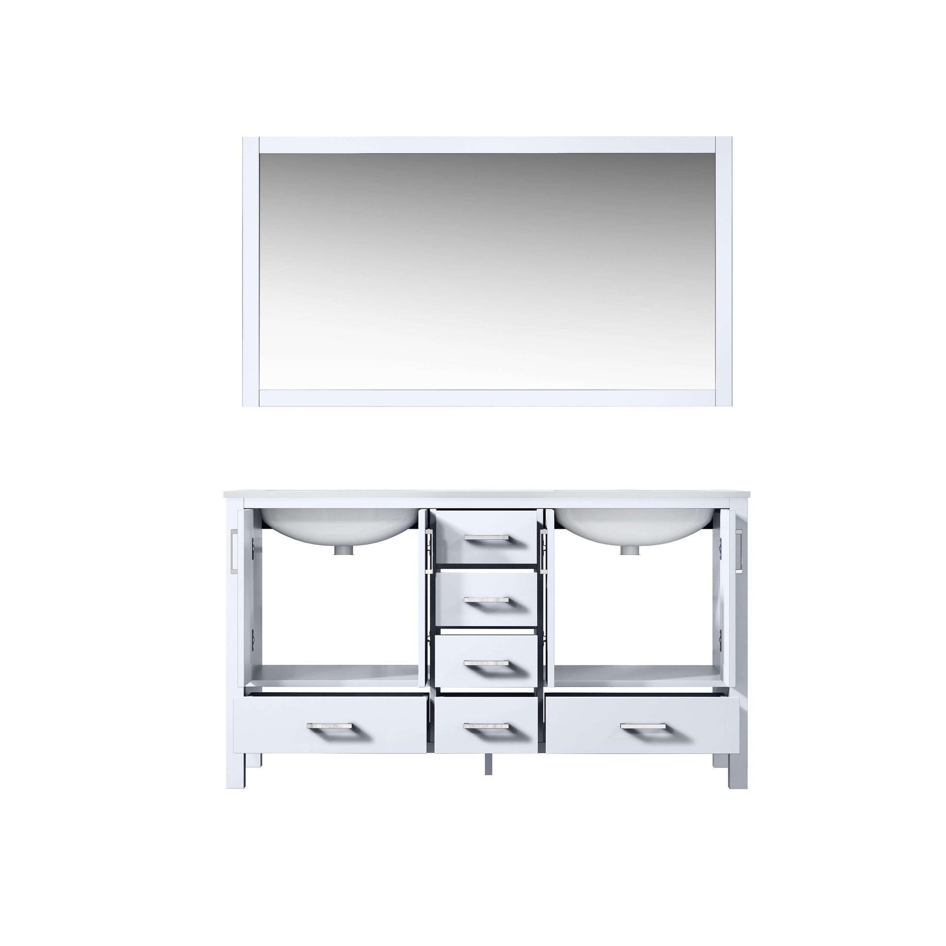 Jacques 60" White Double Vanity, White Carrara Marble Top, White Square Sinks and 58" Mirror - LJ342260DADSM58