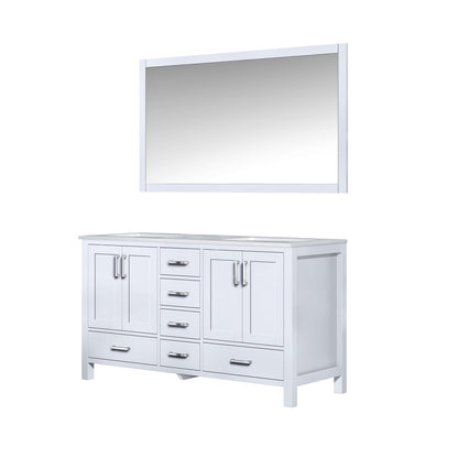 Jacques 60" White Double Vanity, White Carrara Marble Top, White Square Sinks and 58" Mirror - LJ342260DADSM58