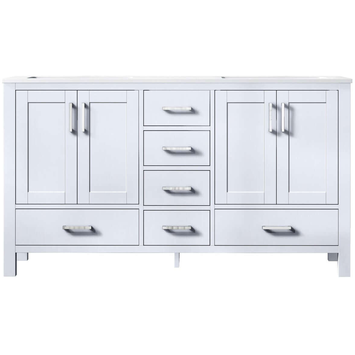 Jacques 60" White Double Vanity, White Quartz Top, White Square Sinks and no Mirror - LJ342260DAWQ000