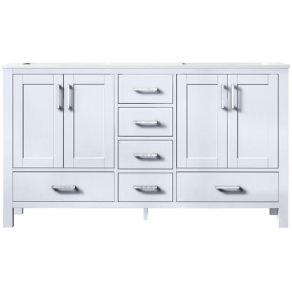 Jacques 60" White Double Vanity, White Quartz Top, White Square Sinks and no Mirror - LJ342260DAWQ000