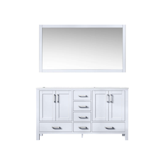 Jacques 60" White Double Vanity, White Quartz Top, White Square Sinks and 58" Mirror - LJ342260DAWQM58