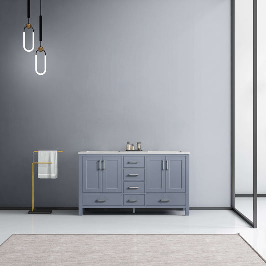 Jacques 60" Dark Grey Double Vanity, White Carrara Marble Top, White Square Sinks and no Mirror - LJ342260DBDS000