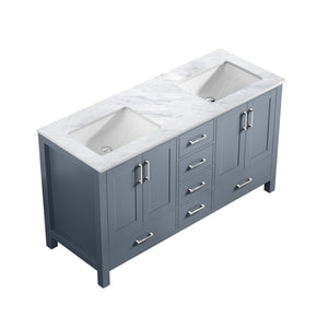 Jacques 60" Dark Grey Double Vanity, White Carrara Marble Top, White Square Sinks and no Mirror - LJ342260DBDS000