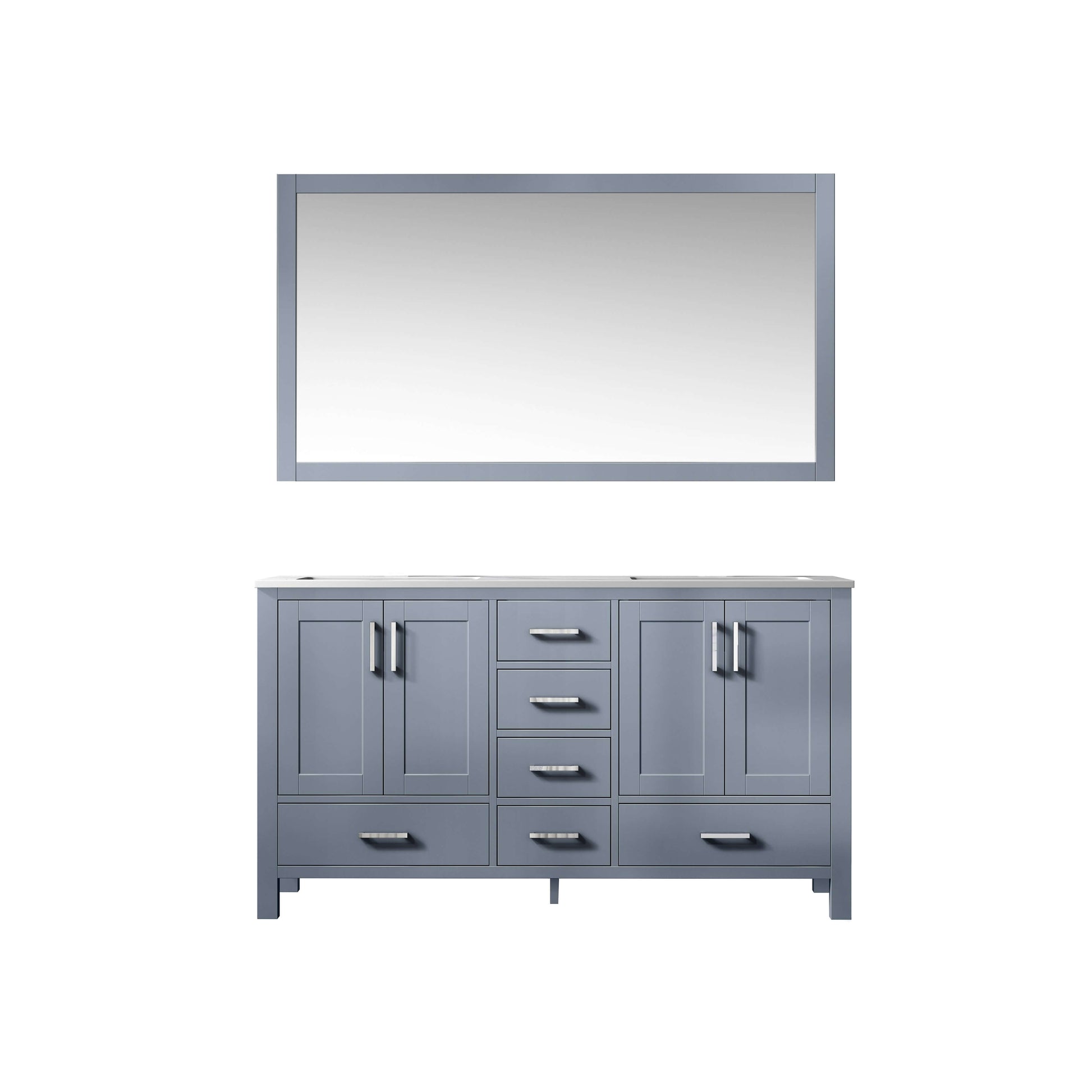 Jacques 60" Dark Grey Double Vanity, White Carrara Marble Top, White Square Sinks and 58" Mirror - LJ342260DBDSM58