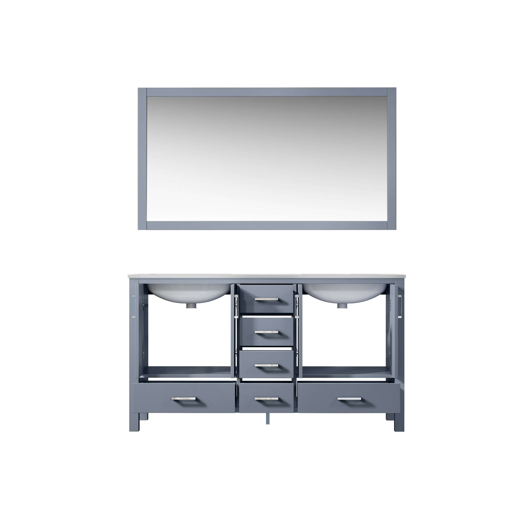 Jacques 60" Dark Grey Double Vanity, White Carrara Marble Top, White Square Sinks and 58" Mirror - LJ342260DBDSM58