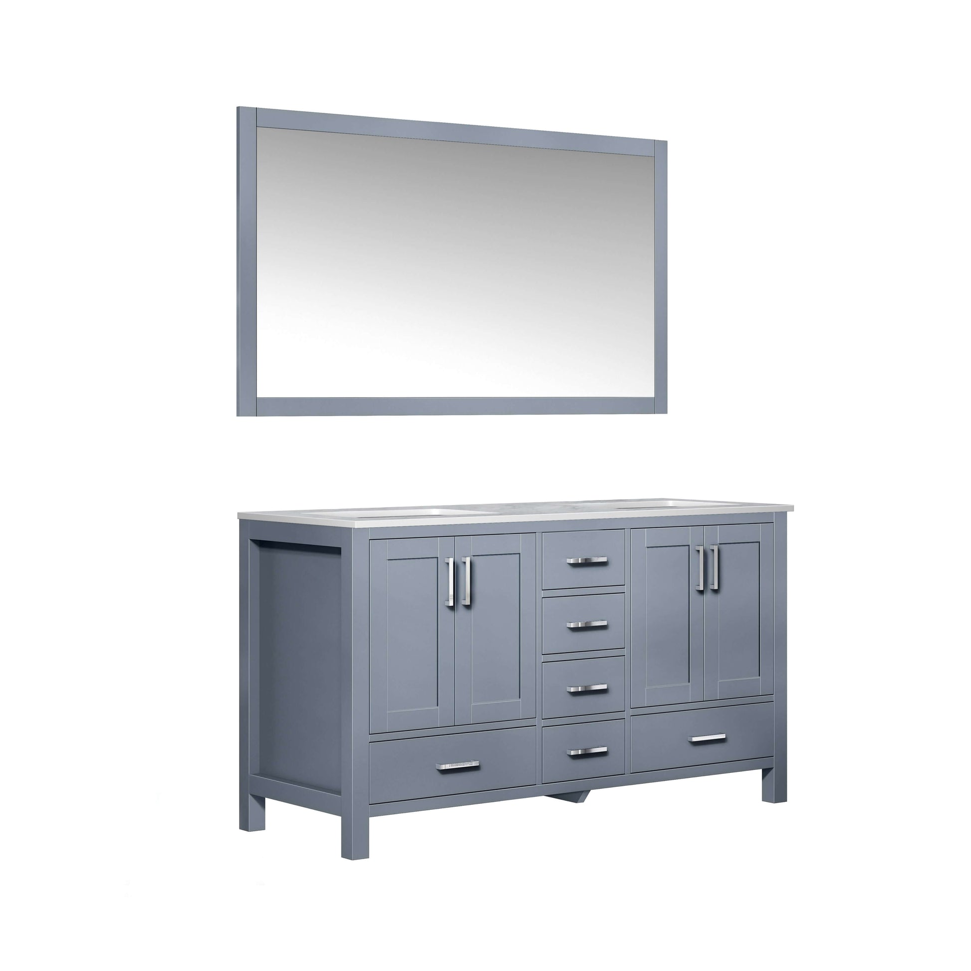 Jacques 60" Dark Grey Double Vanity, White Carrara Marble Top, White Square Sinks and 58" Mirror - LJ342260DBDSM58