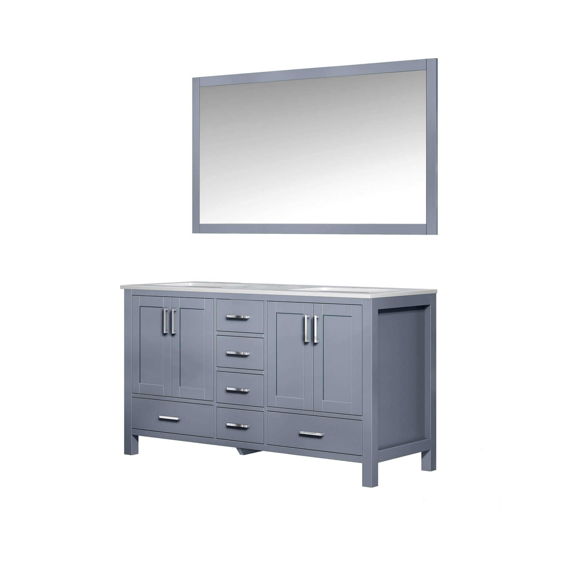 Jacques 60" Dark Grey Double Vanity, White Carrara Marble Top, White Square Sinks and 58" Mirror - LJ342260DBDSM58