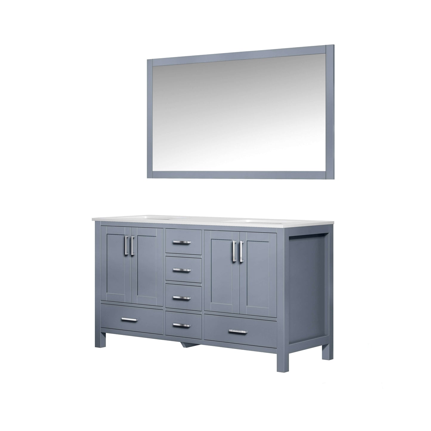 Jacques 60" Dark Grey Double Vanity, White Quartz Top, White Square Sinks and 58" Mirror - LJ342260DBWQM58