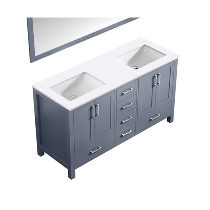 Jacques 60" Dark Grey Double Vanity, White Quartz Top, White Square Sinks and 58" Mirror - LJ342260DBWQM58