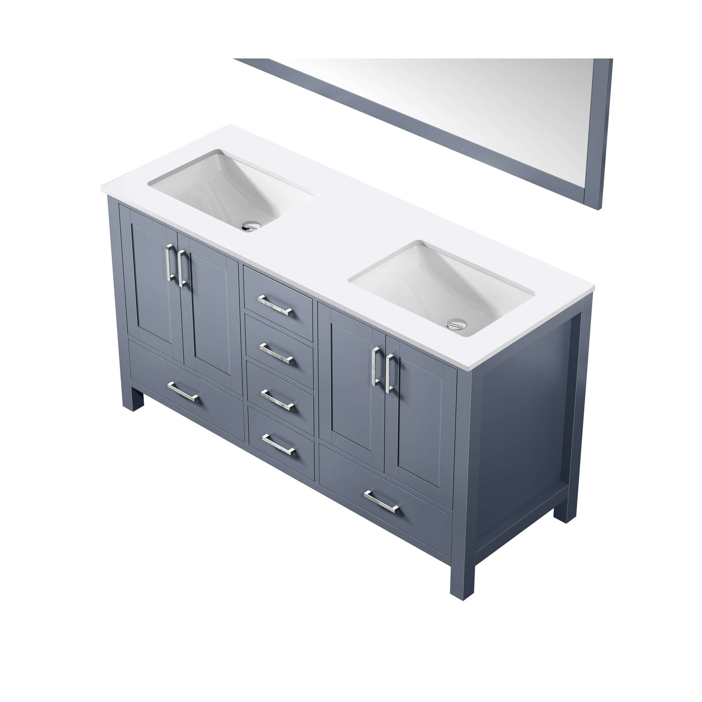 Jacques 60" Dark Grey Double Vanity, White Quartz Top, White Square Sinks and 58" Mirror - LJ342260DBWQM58