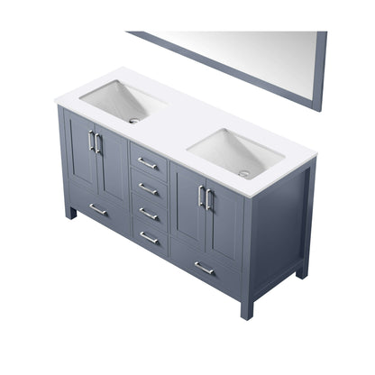 Jacques 60" Dark Grey Double Vanity, White Quartz Top, White Square Sinks and 58" Mirror - LJ342260DBWQM58