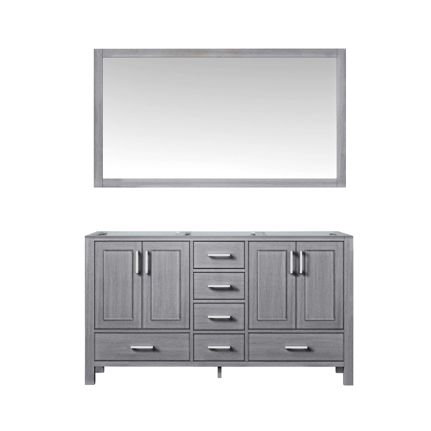 Jacques 60" Distressed Grey Double Vanity, no Top and 58" Mirror - LJ342260DD00M58