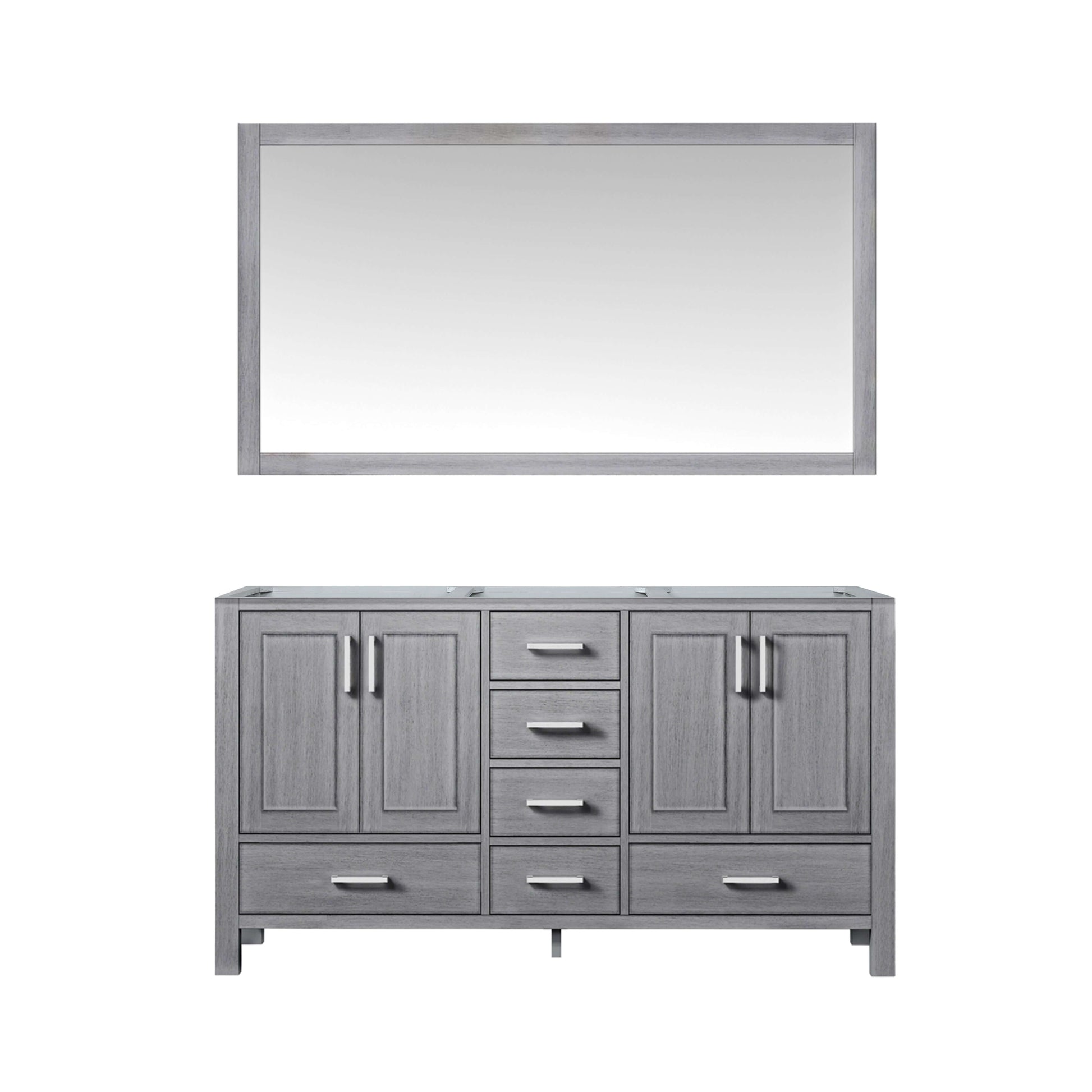 Jacques 60" Distressed Grey Double Vanity, no Top and 58" Mirror - LJ342260DD00M58